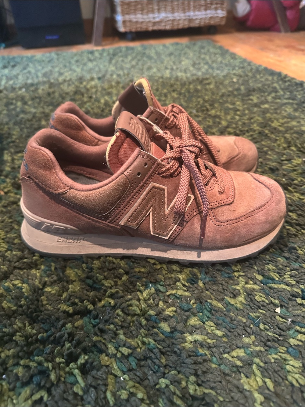 New Balance Kids Brown Suede Sneakers with Lace-Up Design